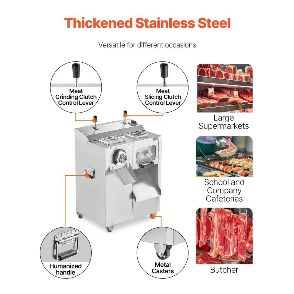 VEVOR Commercial Electric Meat Grinder Slicer 6.35 kg/Min Sausage Stuffer Maker