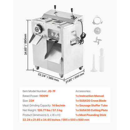 VEVOR Commercial Electric Meat Grinder Slicer 6.35 kg/Min Sausage Stuffer Maker