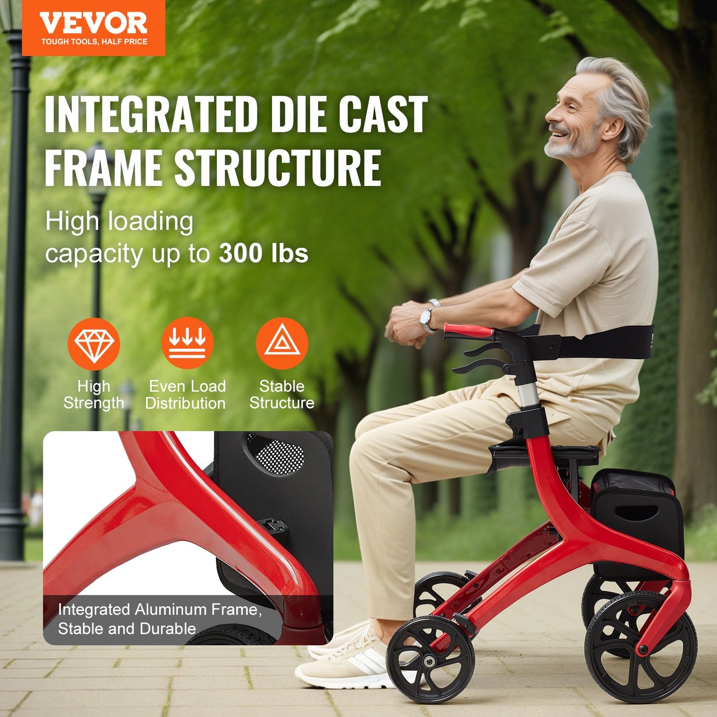 VEVOR Folding Rollator Walker for Seniors and Adults, Lightweight Aluminum Rolling