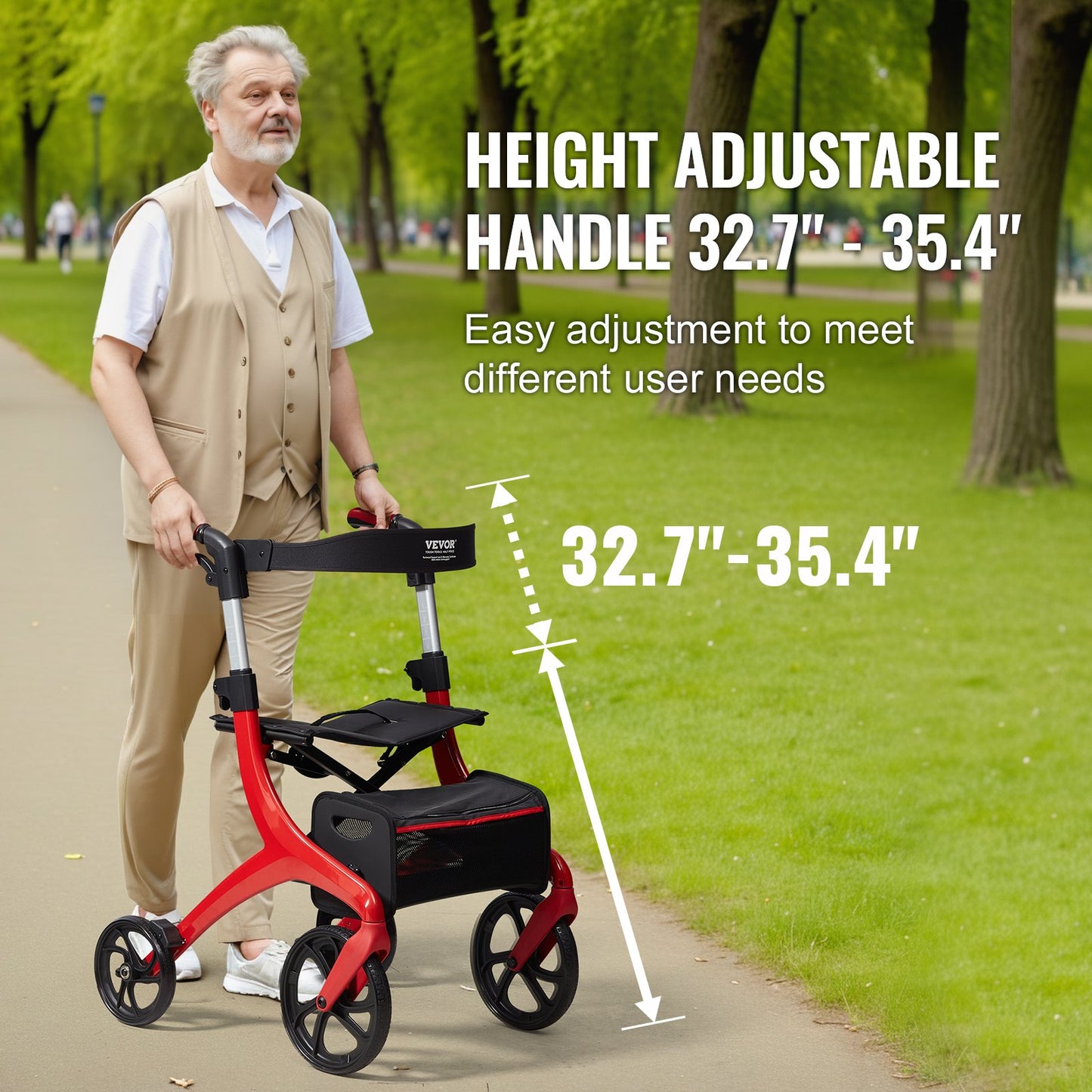 VEVOR Folding Rollator Walker for Seniors and Adults, Lightweight Aluminum Rolling