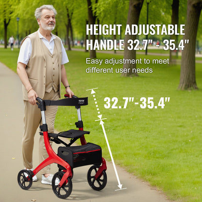 VEVOR Folding Rollator Walker for Seniors and Adults, Lightweight Aluminum Rolling