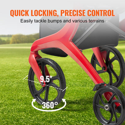 Lightweight Folding Rollator Walker with Seat, 136 kg Capacity, Red/Black