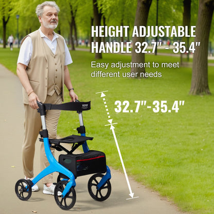 Folding Rollator Walker for Seniors and Adults, Lightweight Aluminum Rolling Walker with Seat and Adjustable Handle, 4-W