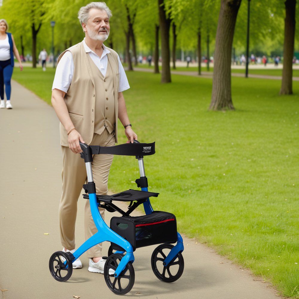 Folding Rollator Walker for Seniors and Adults, Lightweight Aluminum Rolling Walker with Seat and Adjustable Handle, 4-W