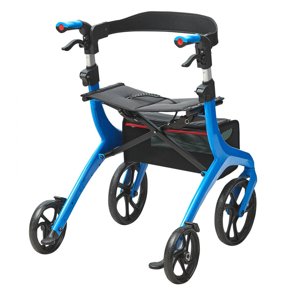 Folding Rollator Walker for Seniors and Adults, Lightweight Aluminum Rolling Walker with Seat and Adjustable Handle, 4-W