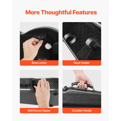 4/4 Full Size Violin Case, Built-in Hygrometer, Lightweight Portable Travel Carrying Bag, with Plush Lining, Dual Should