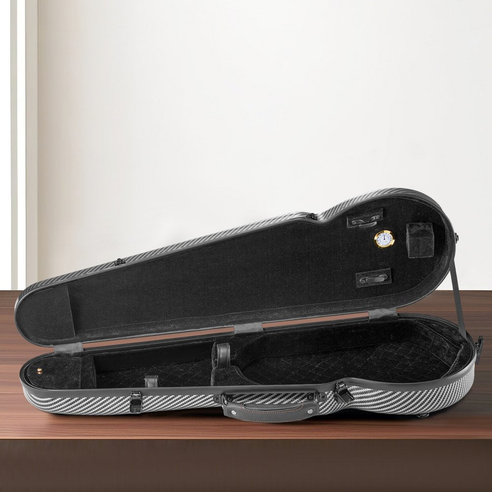 4/4 Full Size Violin Case, Built-in Hygrometer, Lightweight Portable Travel Carrying Bag, with Plush Lining, Dual Shoulder Straps, Anti-Scratch, Professional Triangular Shape, for Violin, Black