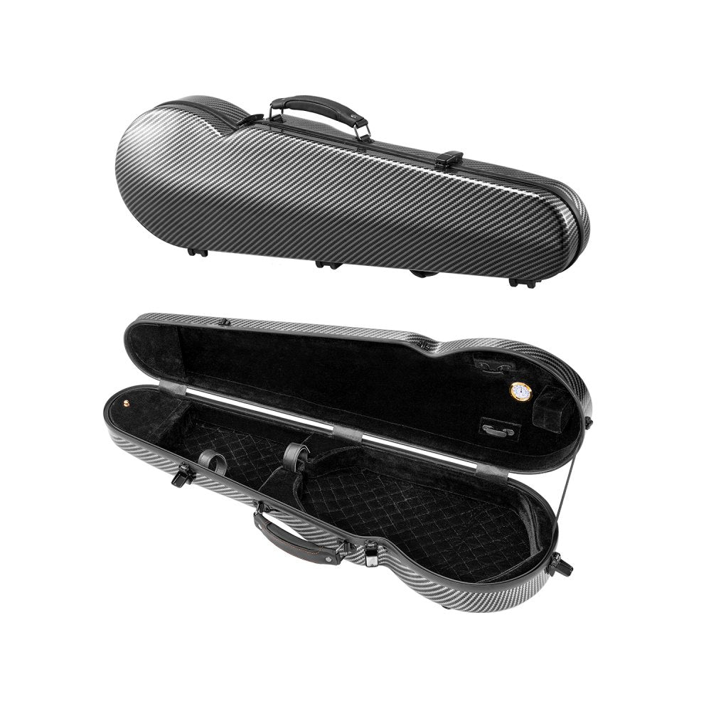 4/4 Full Size Violin Case, Built-in Hygrometer, Lightweight Portable Travel Carrying Bag, with Plush Lining, Dual Shoulder Straps, Anti-Scratch, Professional Triangular Shape, for Violin, Black