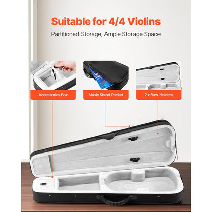 VEVOR Portable Nylon Fabric 4/4 Full Size Violin Case Anti-Scratch Carrying Bag