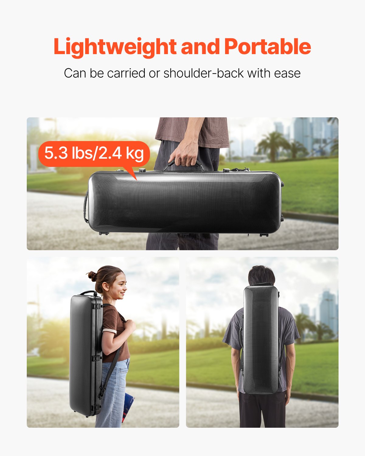 4/4 Full Size Violin Case, Built-in Hygrometer, Lightweight Portable Travel Carrying Bag, with Plush Lining, Shoulder Straps, Anti-Scratch, Professional Oblong Shape, for Violin, Black