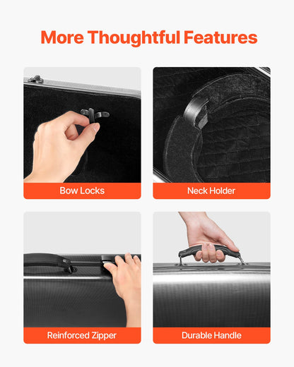 4/4 Full Size Violin Case, Built-in Hygrometer, Lightweight Portable Travel Carrying Bag, with Plush Lining, Shoulder Straps, Anti-Scratch, Professional Oblong Shape, for Violin, Black