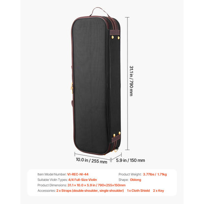 Portable Nylon Fabric 4/4 Full Size Violin Case Anti-Scratch Travel Carrying Bag