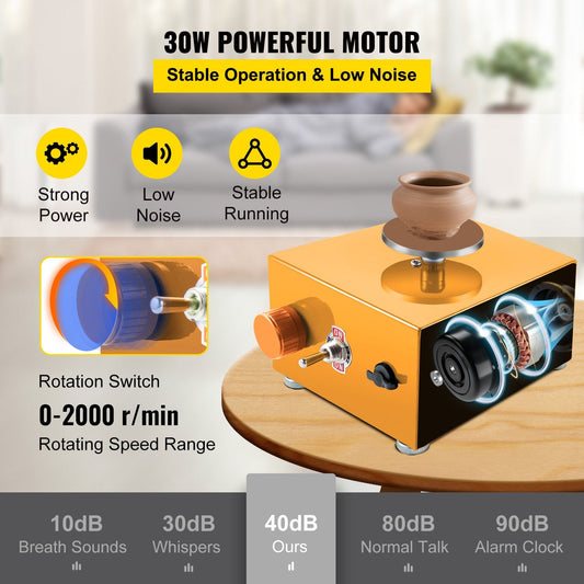 Compact 30W Pottery Wheel Kit with Adjustable Speed and 16 Tools for DIY Crafts
