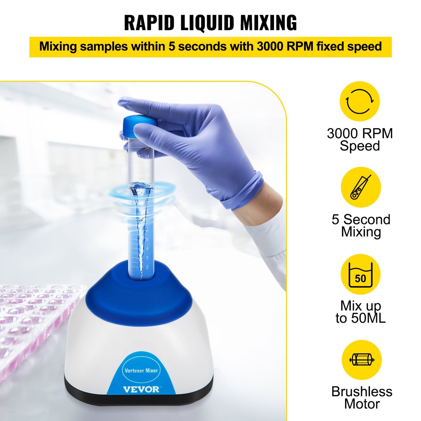 VEVOR Mini Vortex Mixer Lab Vortex Mixer Shaker 3000RPM 50ML for Lab Paint Ink
