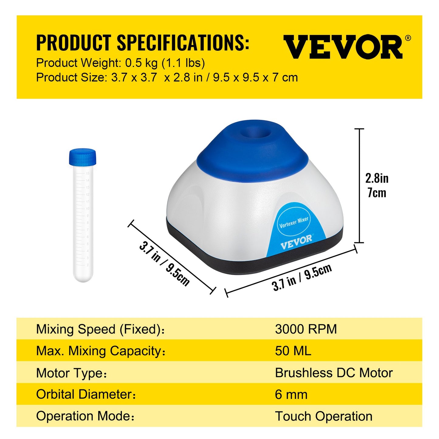 VEVOR Mini Vortex Mixer Lab Vortex Mixer Shaker 3000RPM 50ML for Lab Paint Ink