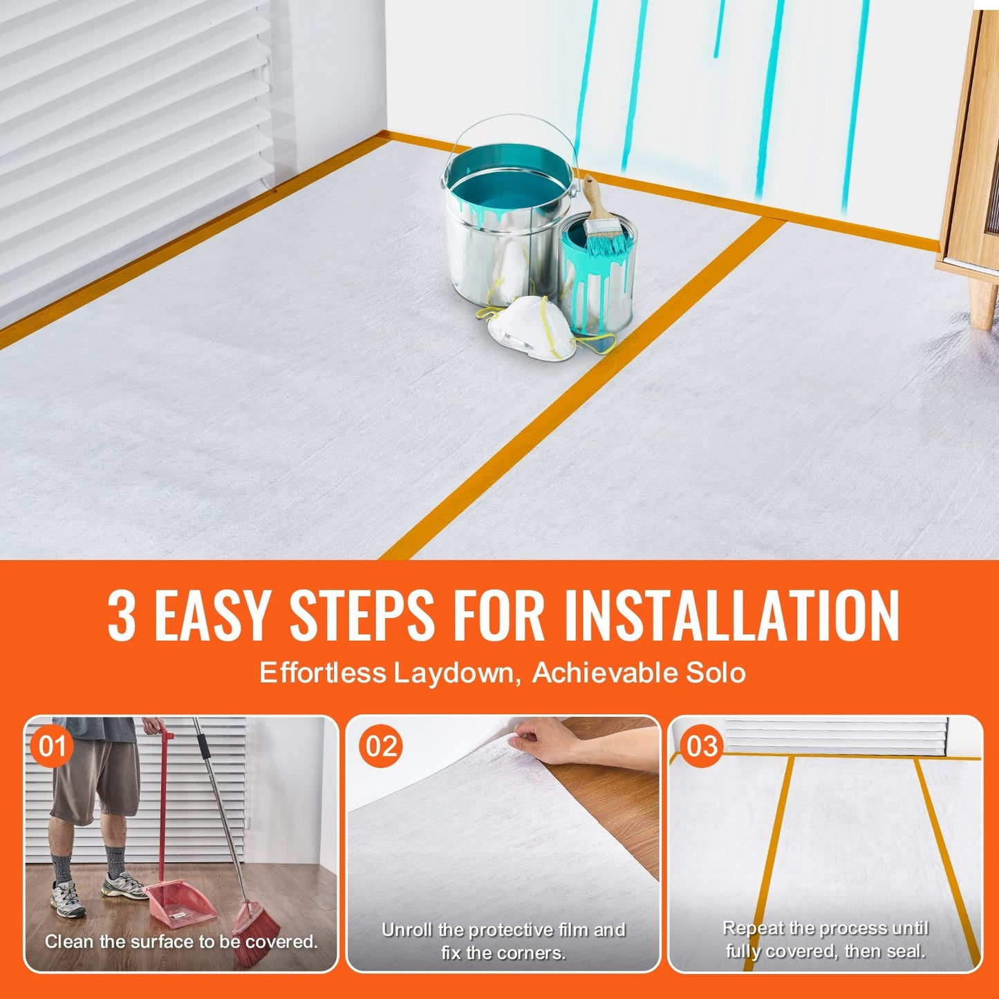 Carpet Protection Film, 1m x 30.48m, Easy Install, Anti-Slip, White, 6.1 kg