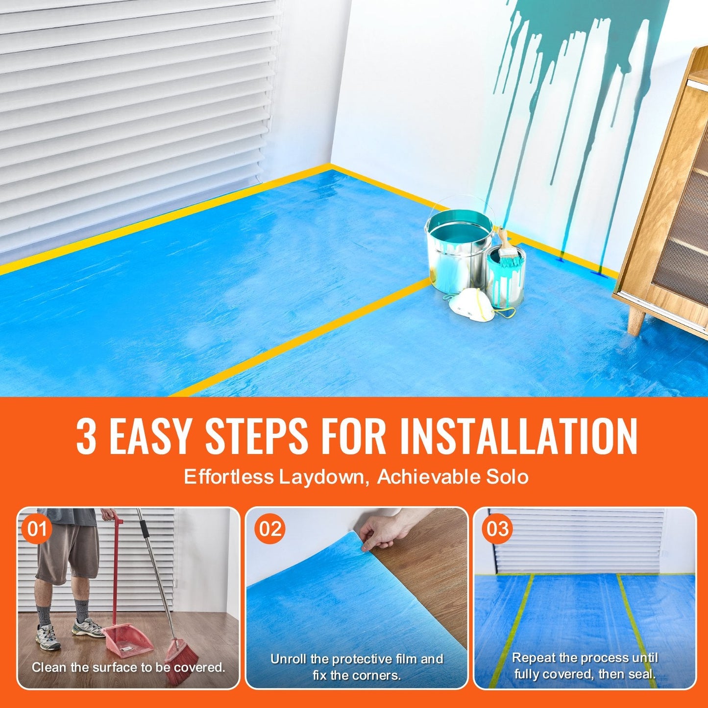 Carpet Protection Film, 1m x 25.6m, Blue, Easy Cut & Install, Strong Grip, 4.7kg