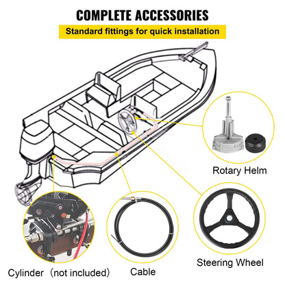Marine Rotary Steering System with 3.96 m Cable and 34 cm Wheel