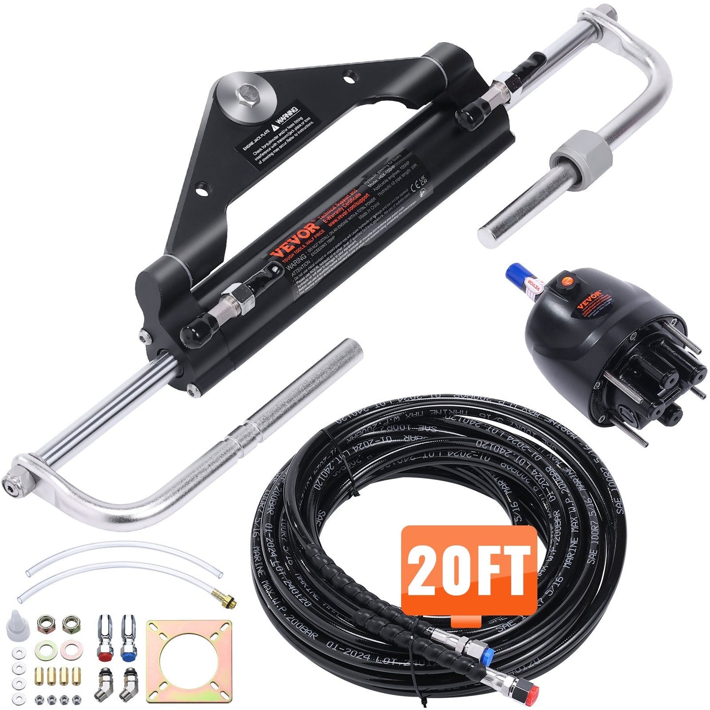 Hydraulic Outboard Steering System Kit for Boats Up to 150HP, Durable Design