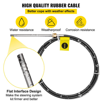 Marine Outboard Steering System Kit, 4.57m Cable, 1.9cm Shaft, Easy Install