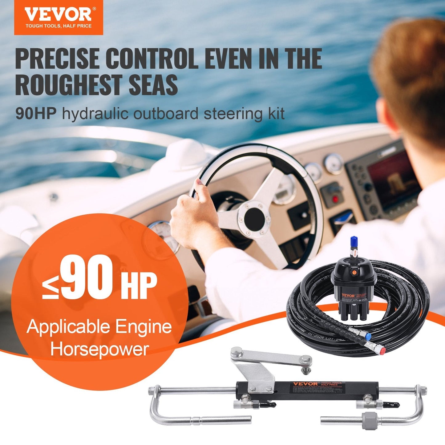 Hydraulic Outboard Steering Kit for 90HP with Helm Pump and Accessories