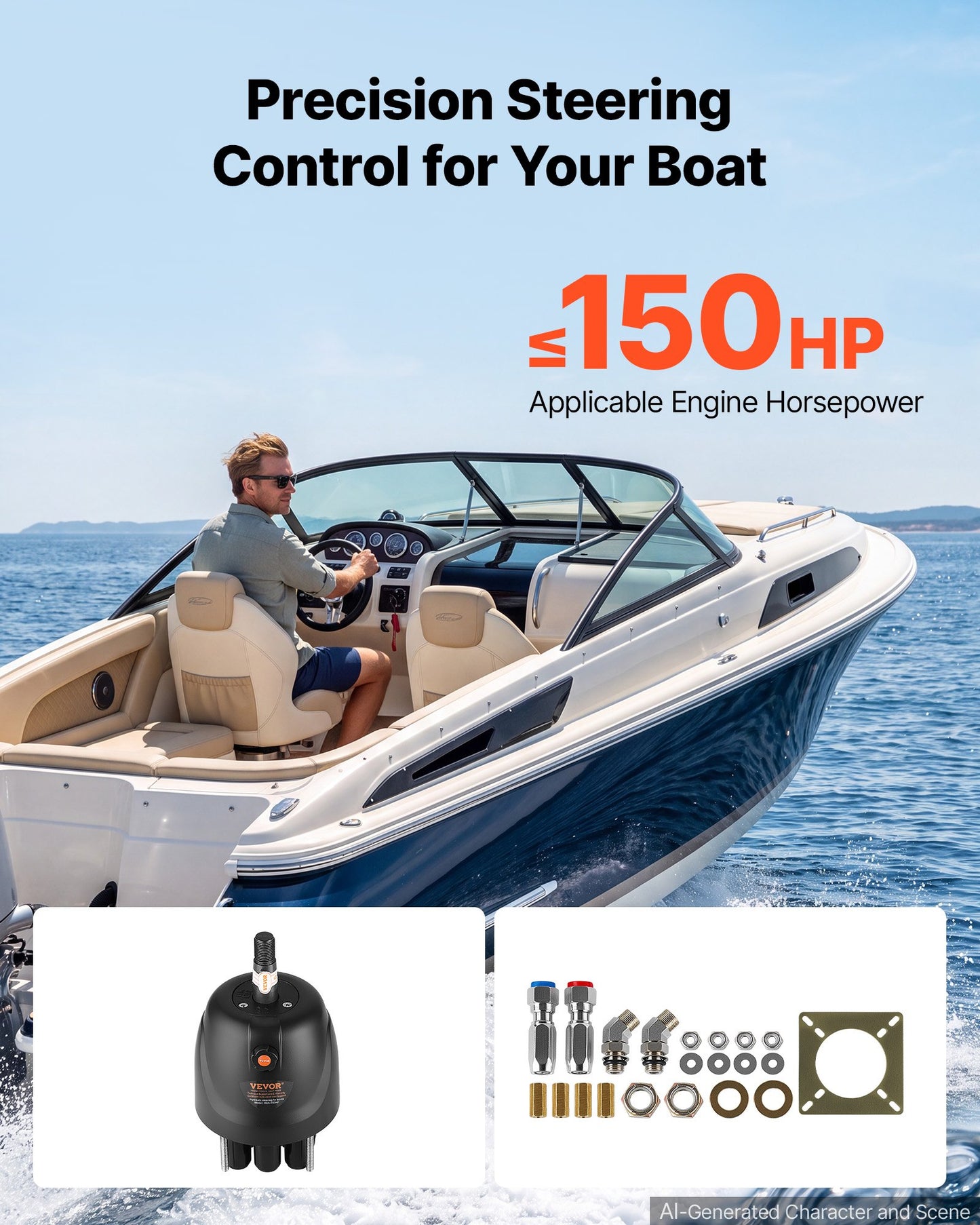 Hydraulic Steering Helm Pump 150 HP Outboard Hydraulic Pump for Boats, Marine Boat Steering System, 2.5 MPa Max Work Pressure, Aluminum Alloy Housing, Built-in Lock Valve, Replaceable Shaft Seal