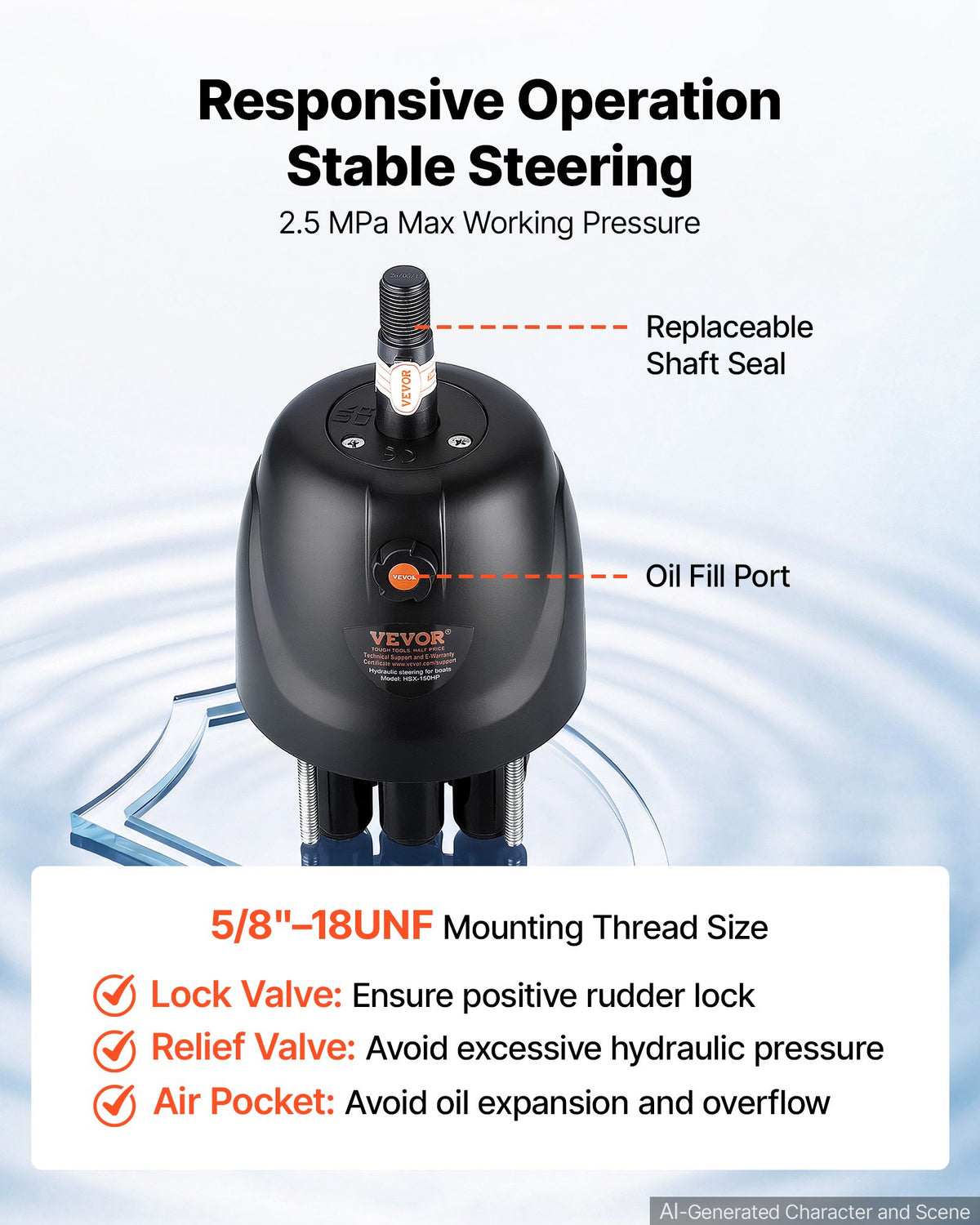Hydraulic Steering Helm Pump 150 HP Outboard Hydraulic Pump for Boats, Marine Boat Steering System, 2.5 MPa Max Work Pressure, Aluminum Alloy Housing, Built-in Lock Valve, Replaceable Shaft Seal