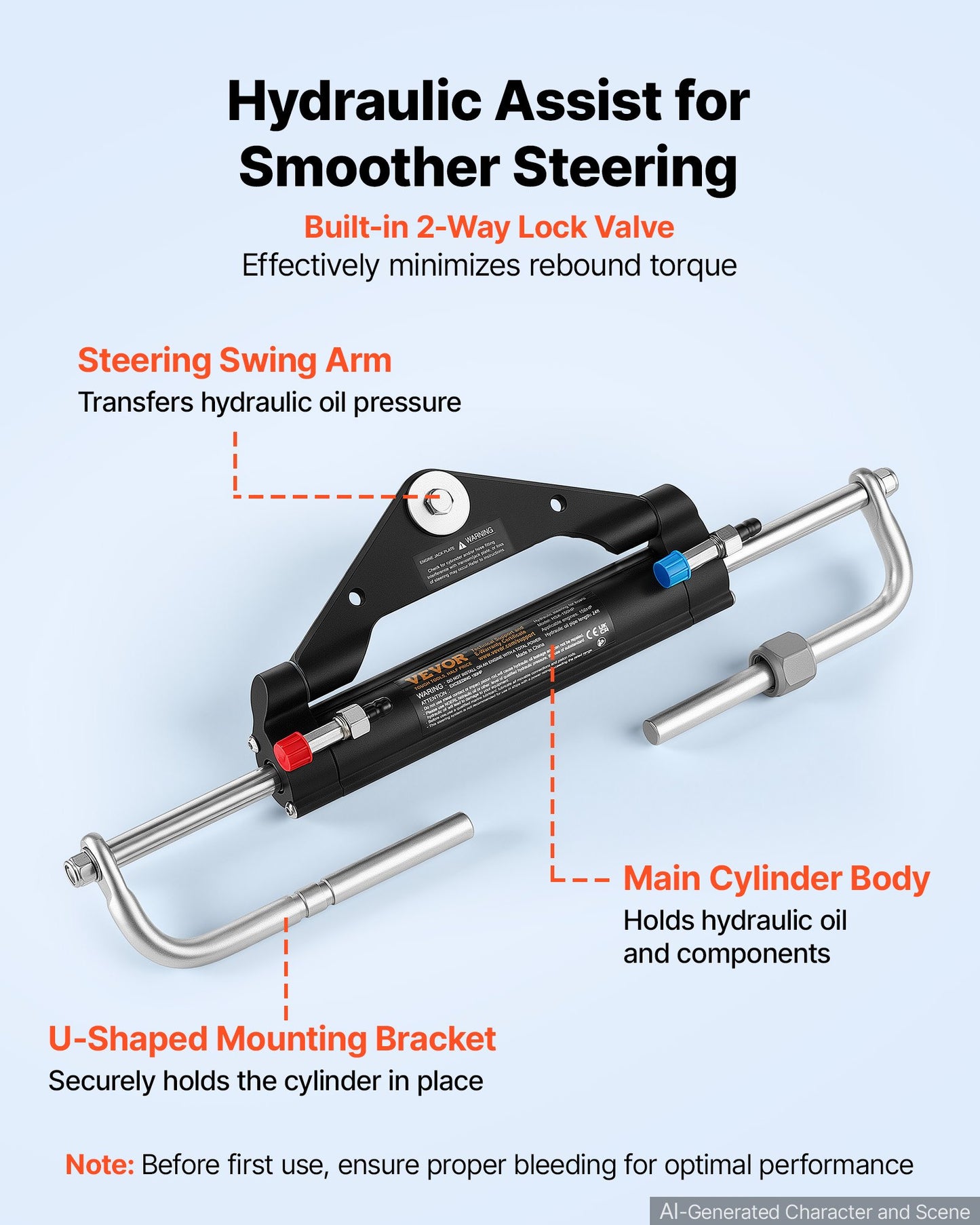 Hydraulic Steering Kit 150HP Hydraulic Outboard Steering System 7.32m, Marine Boat Steering System, 2.5 MPa Helm Pump, Two-Way Lock Cylinder, 7.32 m High-Strength Hoses, for Single-Engine Use