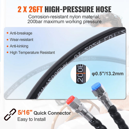 Marine Hydraulic Steering Kit for 300HP Outboard Engines, 26m Hose, 200mm Stroke