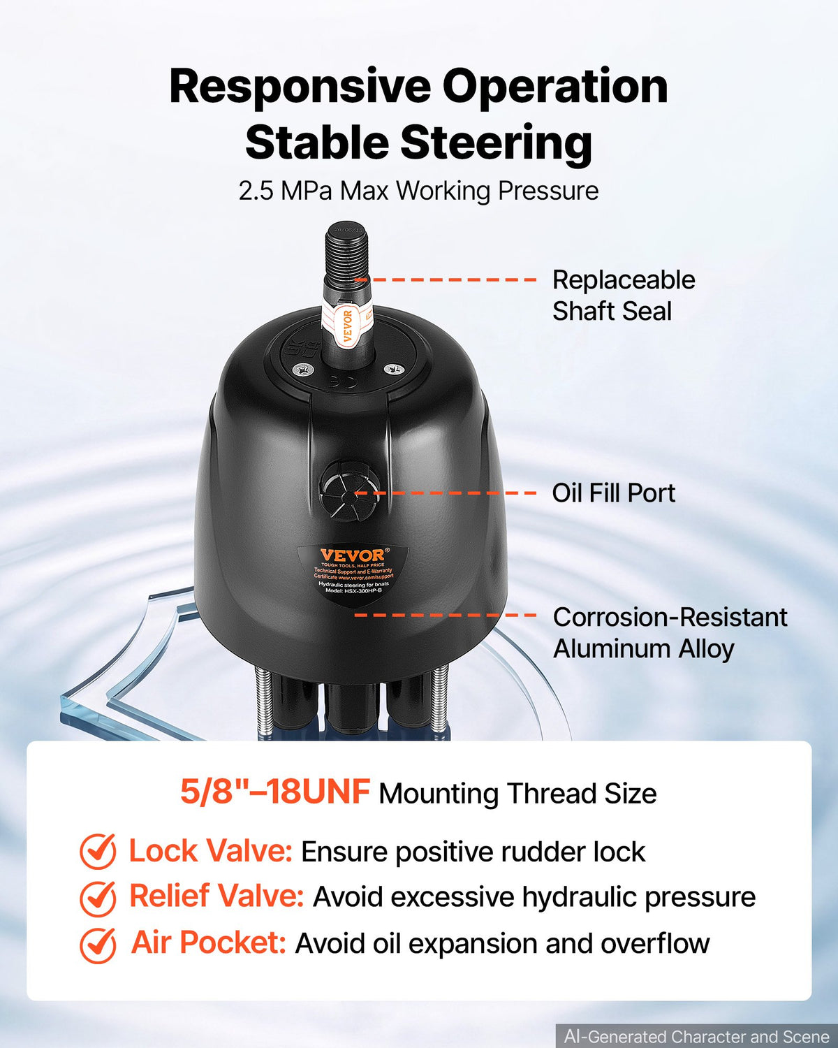 Hydraulic Steering Kit 300HP Hydraulic Outboard Steering System 7.92m, Marine Boat Steering System, 2.5 MPa Helm Pump, Two-Way Lock Cylinder, 7.92 m High-Strength Hoses, for Single-Engine Use