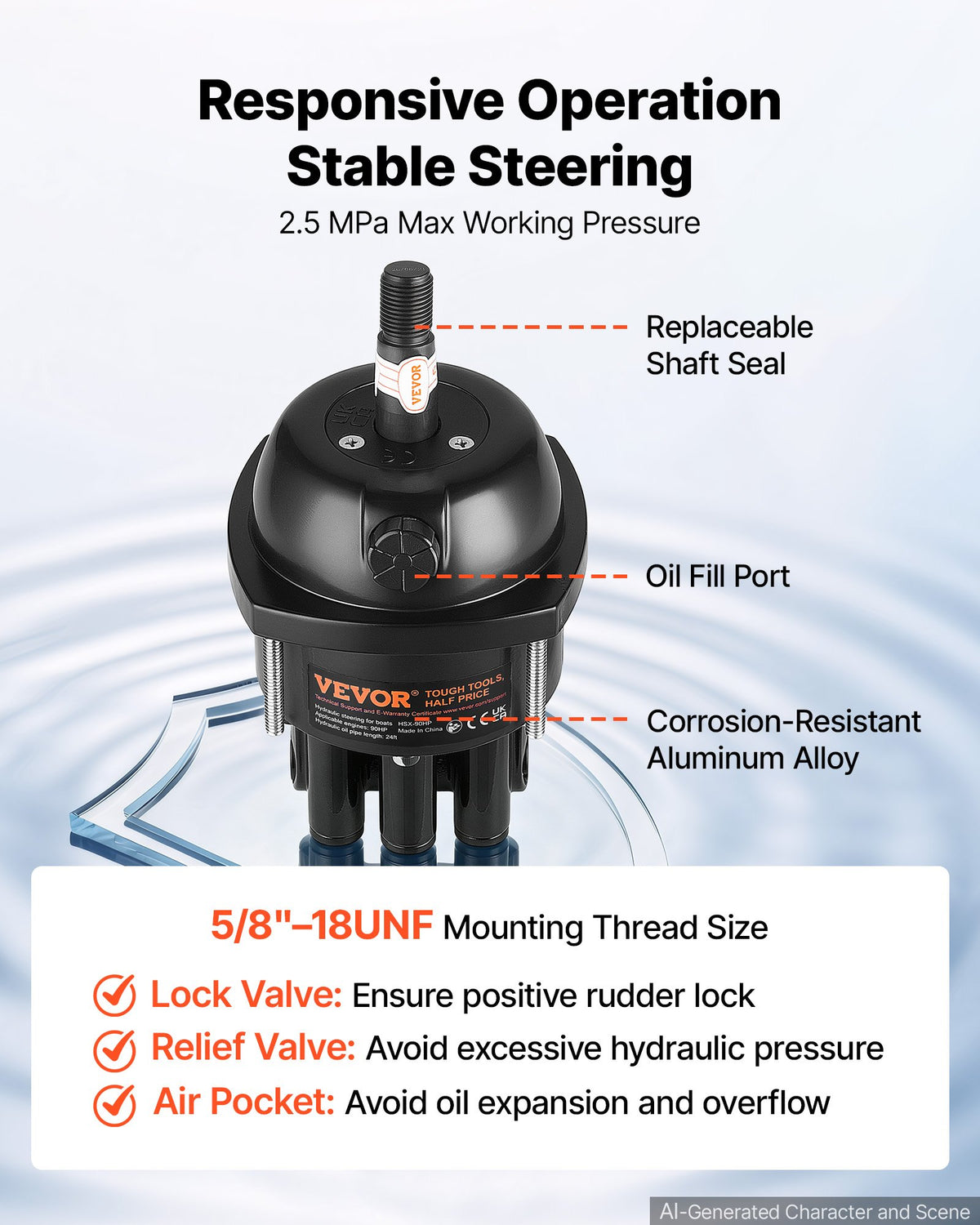 Hydraulic Steering Kit 90HP Hydraulic Outboard Steering System 7.32m, Marine Boat Steering System, 2.5 MPa Helm Pump, Two-Way Lock Cylinder, 7.32 m High-Strength Hoses, for Single-Engine Use