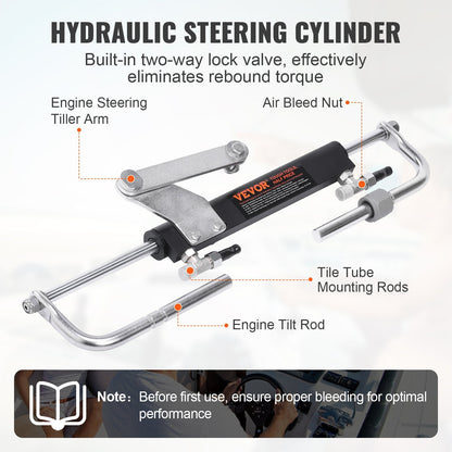 Hydraulic Marine Boat Steering System Kit, 90HP, with 200mm Stroke and Accessories