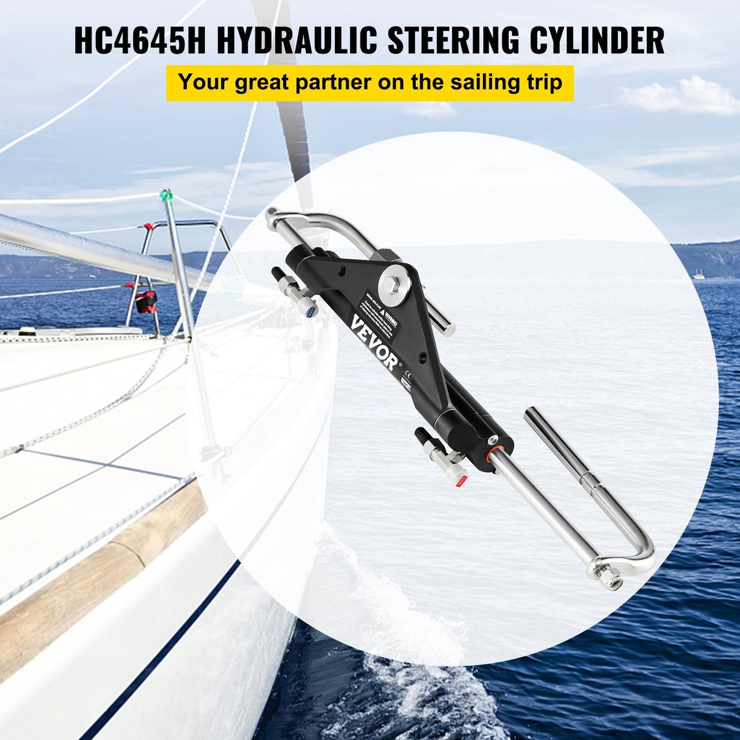 Front Mount Hydraulic Steering Cylinder for Outboard Motors Up to 150HP