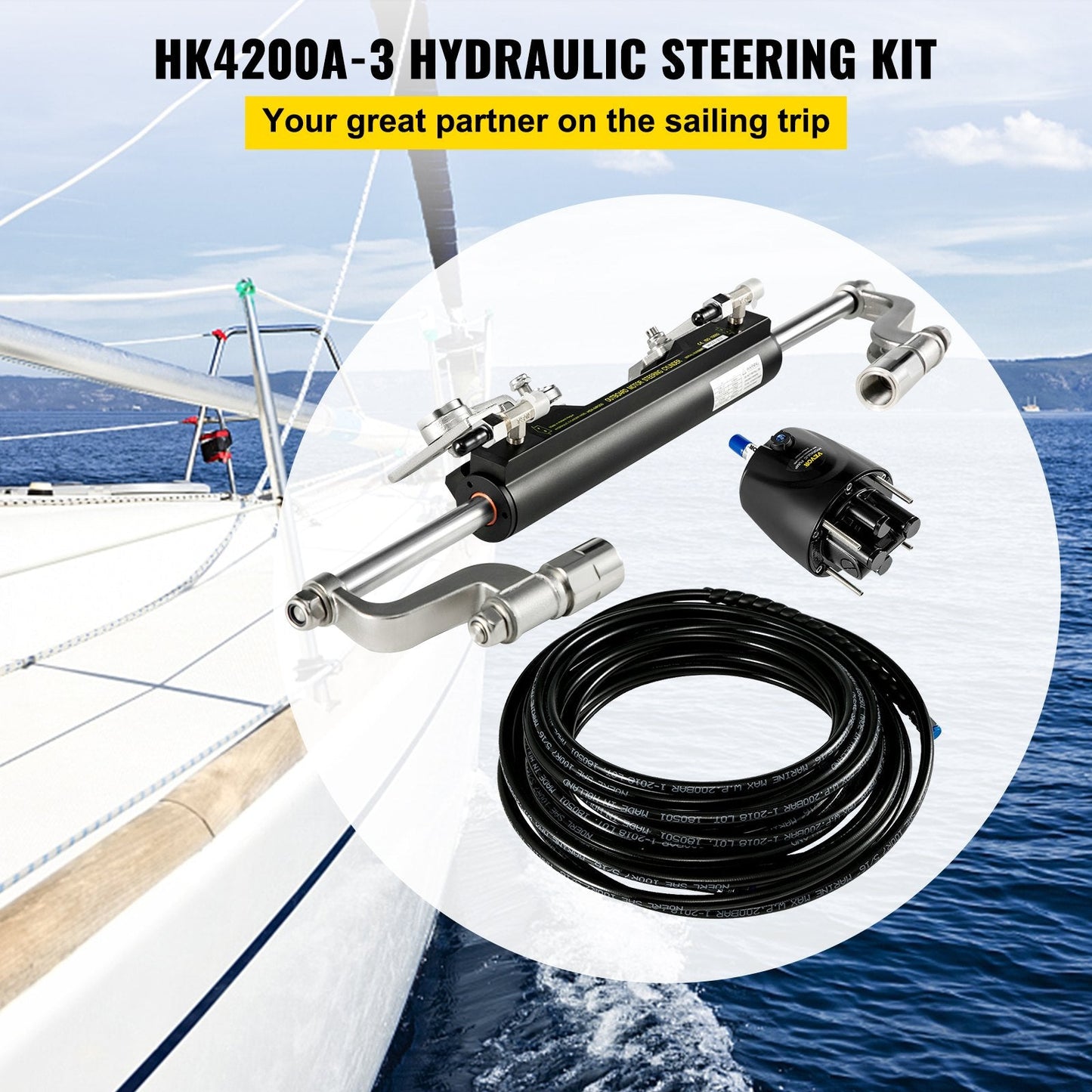 Hydraulic Boat Steering Kit with Helm Pump & Cylinder for 300HP Outboard Motors