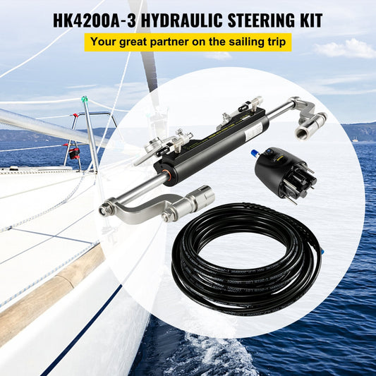 Hydraulic Boat Steering Kit with Helm Pump & Cylinder for 300HP Outboard Motors