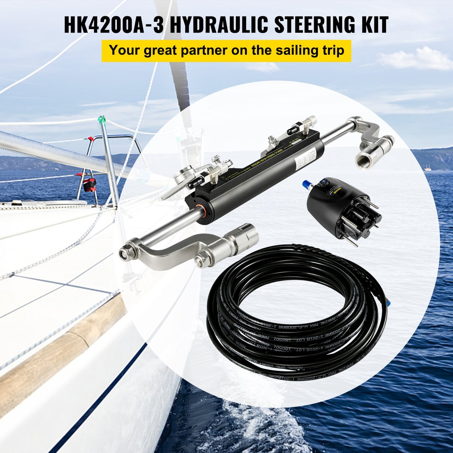 VEVOR Hydraulic Steering Kit 300HP Hydraulic Steering Compact Cylinder Hydraulic