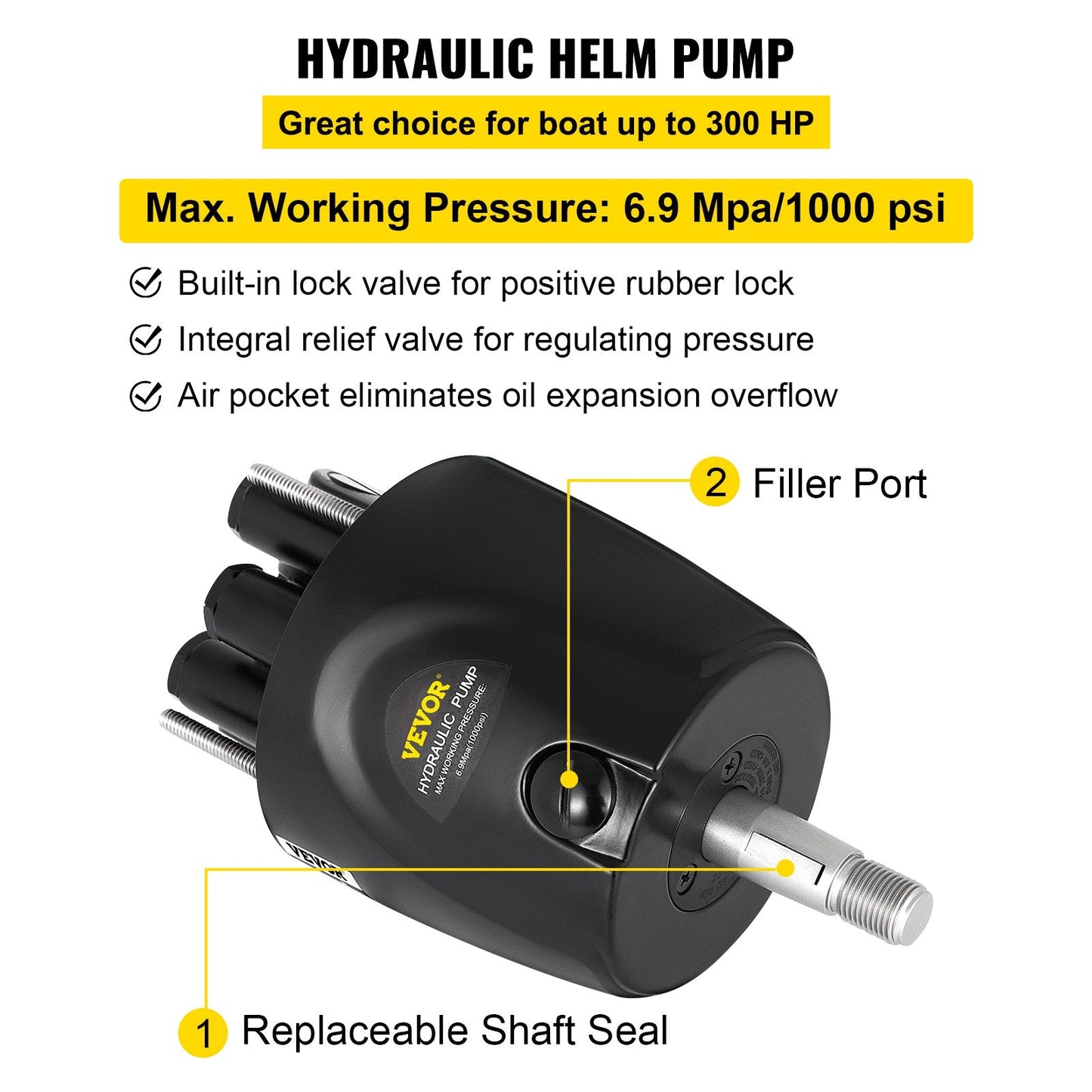 Hydraulic Boat Steering Kit with Helm Pump & Cylinder for 300HP Outboard Motors