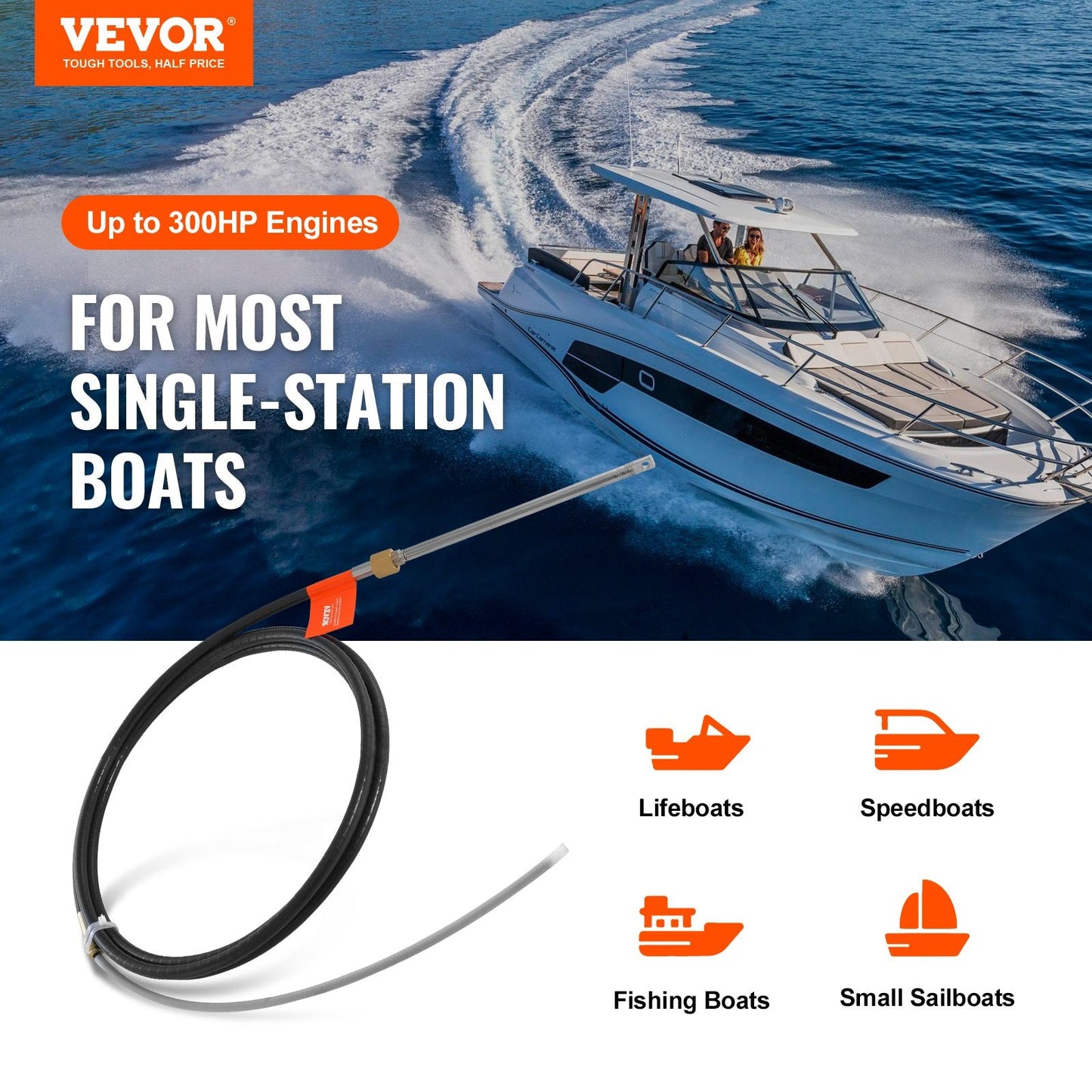 Marine Rotary Steering Cable, 5.2m, 500kg Capacity, High Tensile Strength
