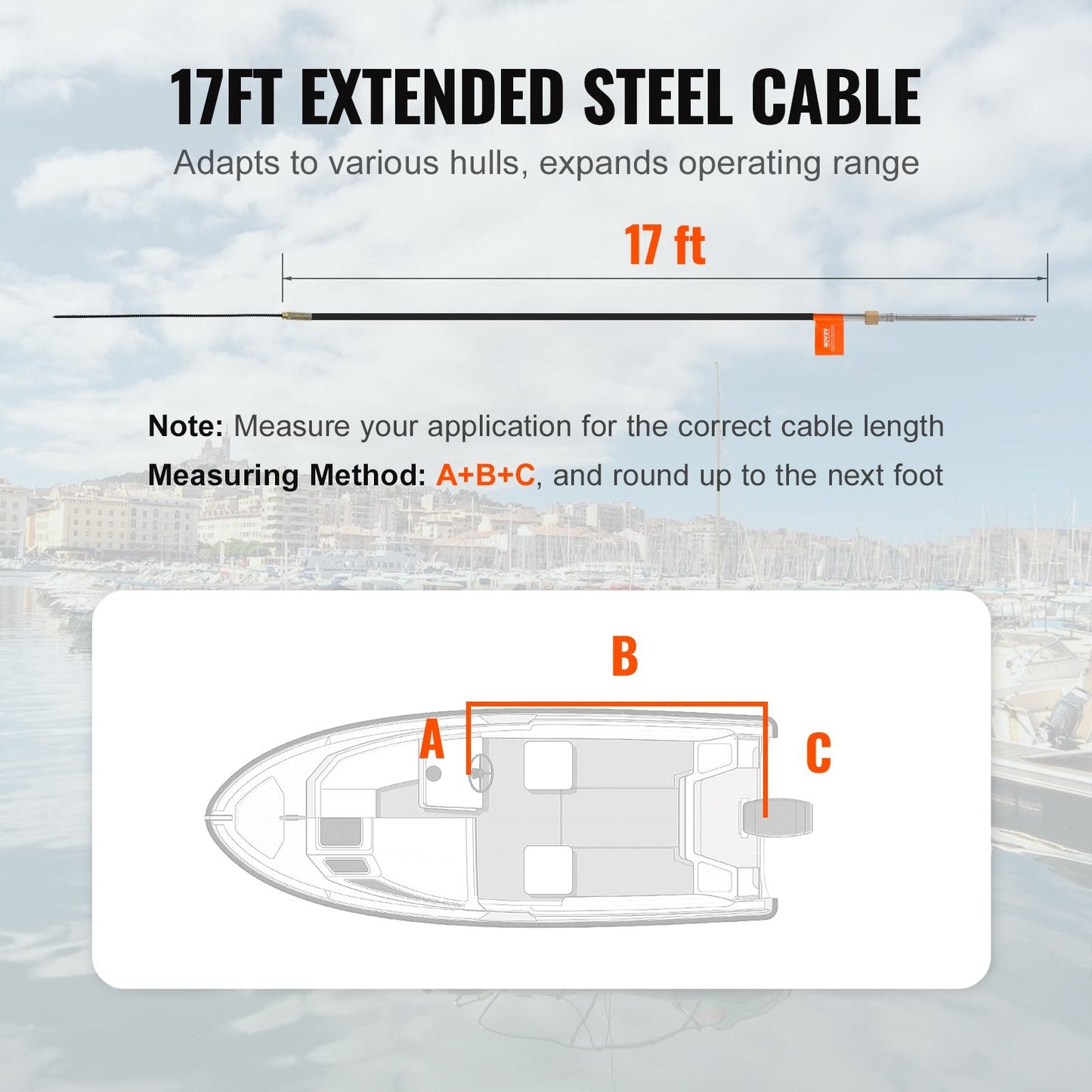 Marine Rotary Steering Cable, 5.2m, 500kg Capacity, High Tensile Strength