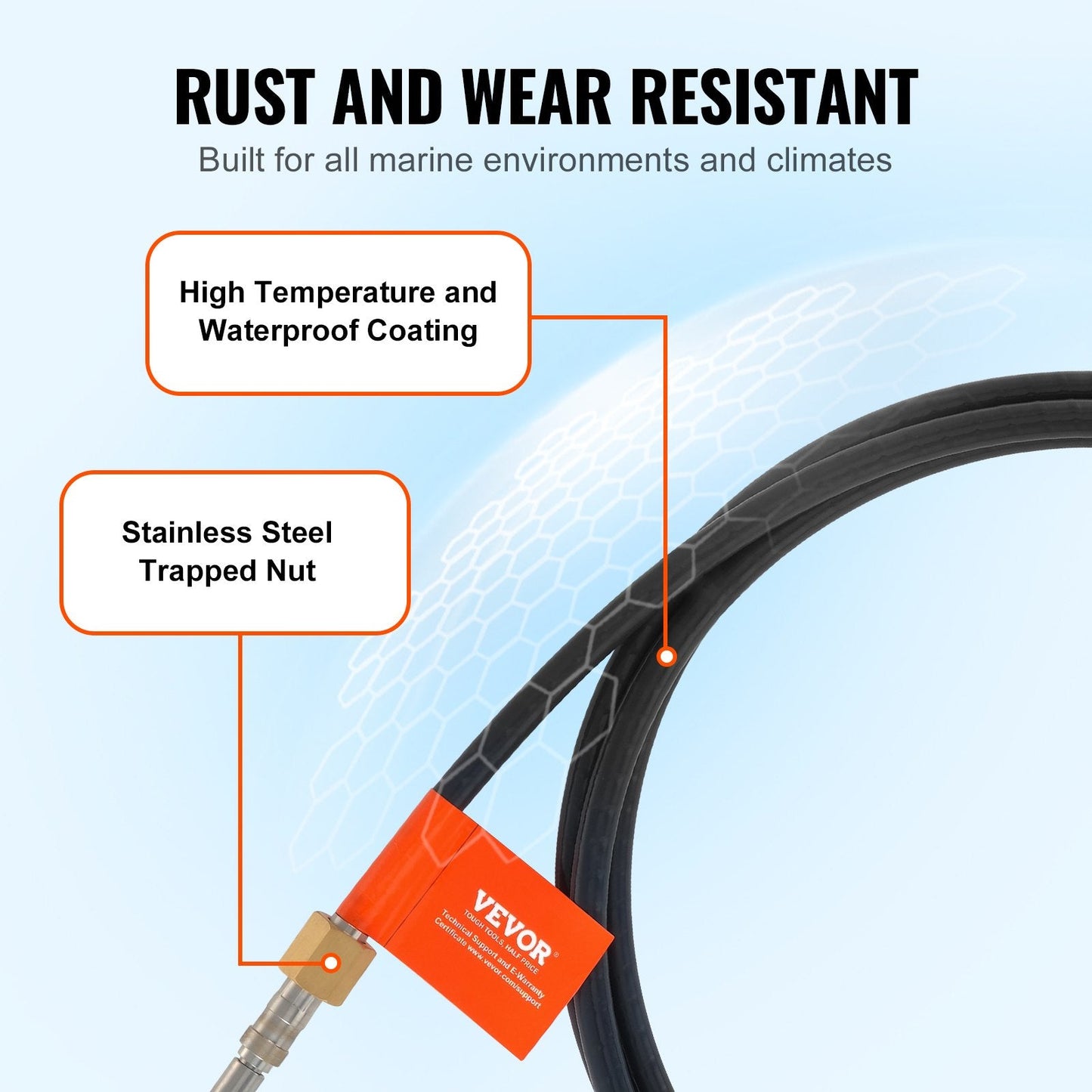 Marine Rotary Steering Cable, 5.2m, 500kg Capacity, High Tensile Strength