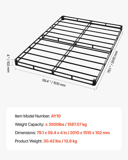 Box Spring, Queen Size Bed Frame with Washable Fabric Cloth, Heavy Duty Metal Frame for Queen Bed, 102 mm Mattress Foundation, 1587.57 kg Max Weight Capacity, Easy Assembly, 2010 x 1510 x 102 mm