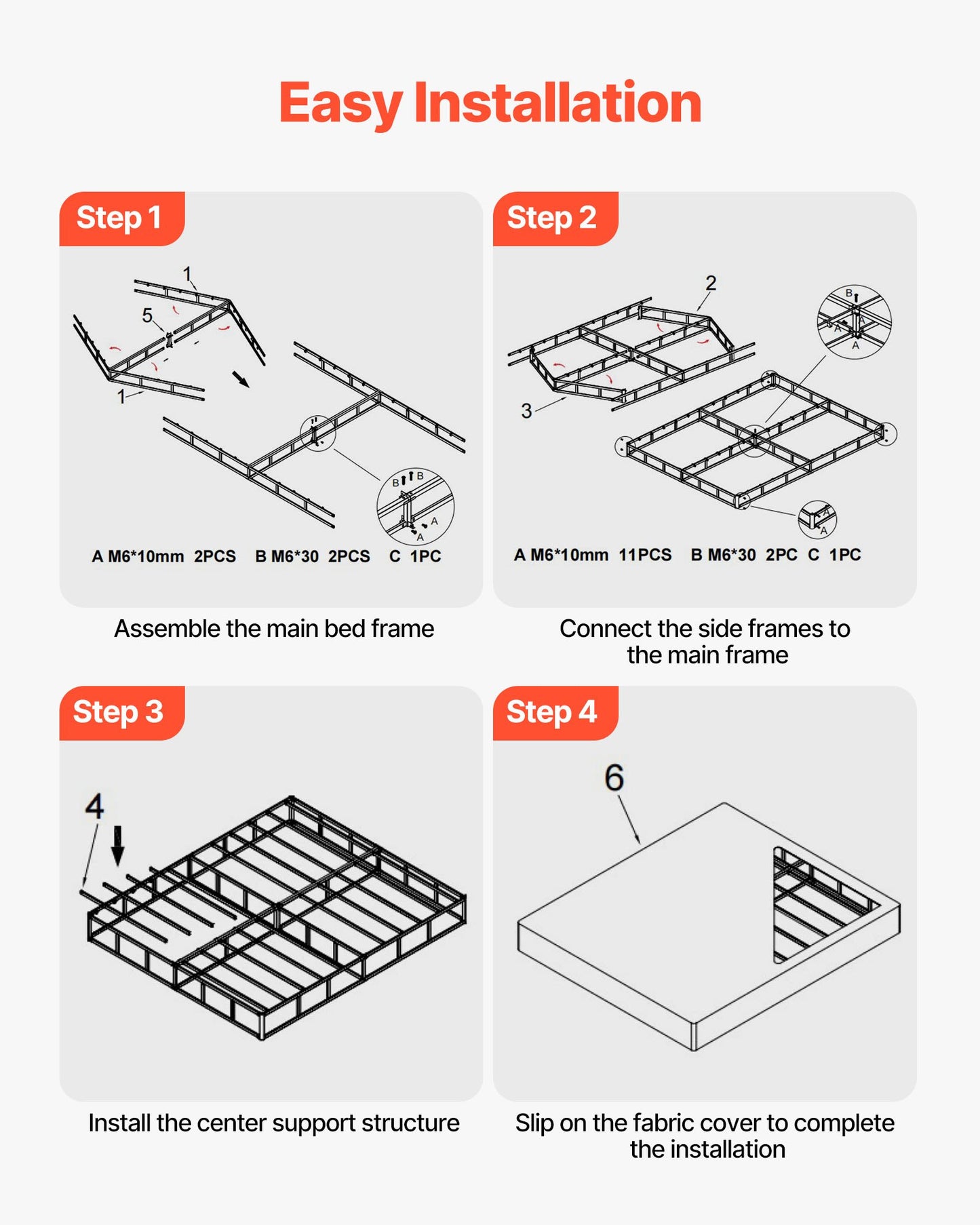 Box Spring, Queen Size Bed Frame with Washable Fabric Cloth, Heavy Duty Metal Frame for Queen Bed, 130 mm Mattress Foundation, 1587.57 kg Max Weight Capacity, Easy Assembly, 2010 x 1515 x 130 mm