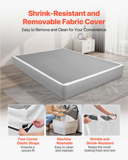 Box Spring, Queen Size Bed Frame with Washable Fabric Cloth, Heavy Duty Metal Frame for Queen Bed, 230 mm Mattress Foundation, 3500 lbs Max Weight Capacity, Easy Assembly, 2010 x 1515 x 230 mm
