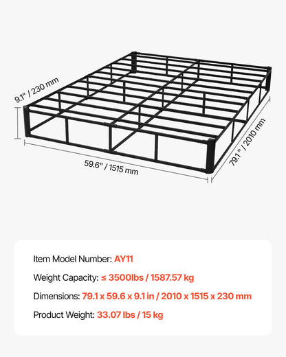 Box Spring, Queen Size Bed Frame with Washable Fabric Cloth, Heavy Duty Metal Frame for Queen Bed, 230 mm Mattress Foundation, 3500 lbs Max Weight Capacity, Easy Assembly, 2010 x 1515 x 230 mm