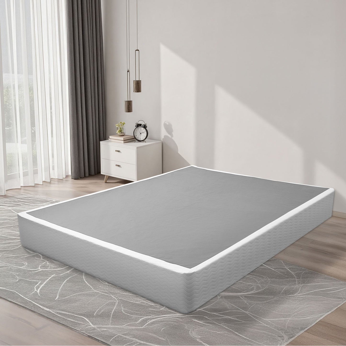 Box Spring, Queen Size Bed Frame with Washable Fabric Cloth, Heavy Duty Metal Frame for Queen Bed, 230 mm Mattress Foundation, 3500 lbs Max Weight Capacity, Easy Assembly, 2010 x 1515 x 230 mm