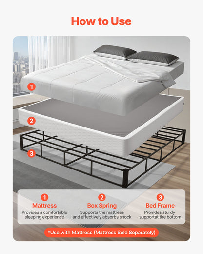 Box Spring, King Size Bed Frame with Washable Fabric Cloth, Heavy Duty Metal Frame for King Bed, 230 mm Mattress Foundation, 1587.57 kg Max Weight Capacity, Easy Assembly, 2010 x 1925 x 230 mm