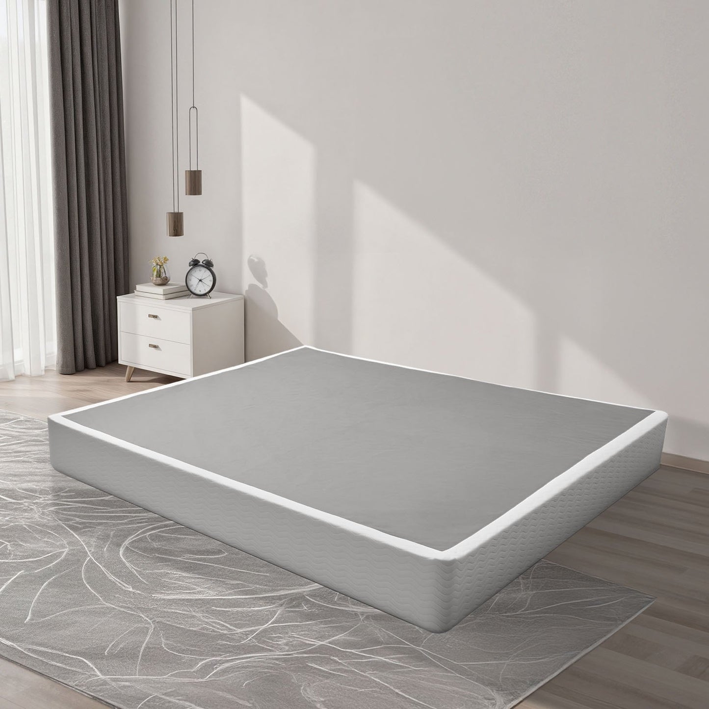 Box Spring, King Size Bed Frame with Washable Fabric Cloth, Heavy Duty Metal Frame for King Bed, 230 mm Mattress Foundation, 1587.57 kg Max Weight Capacity, Easy Assembly, 2010 x 1925 x 230 mm