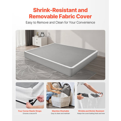 VEVOR Box Spring King Size Bed Frame with Fabric Cloth 79.1L x 75.8W x 9.1H in