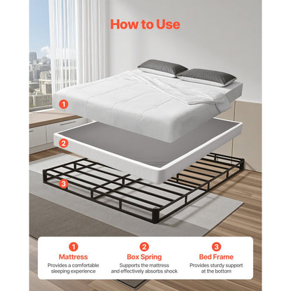 VEVOR Box Spring Queen Size Bed Frame with Fabric Cloth 79.1L x 59.6W x 5.1H in