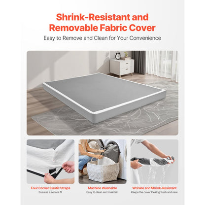 VEVOR Box Spring Queen Size Bed Frame with Fabric Cloth 79.1L x 59.6W x 5.1H in